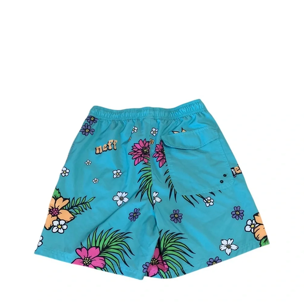 Neff men’s blue Hawaiian pattern swim trunks size L